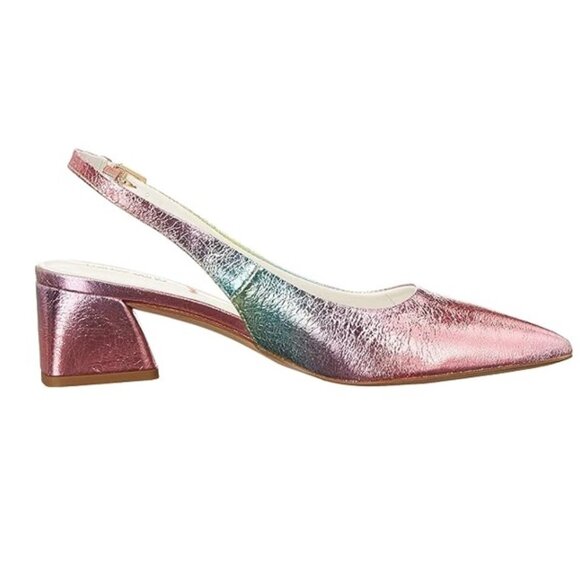 Franco Sarto Racer Slingback Block Heel Sz 7.5M Metallic Pink Blue Green Rainbow - Picture 13 of 16